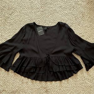 Long sleeve cropped tie-front blouse